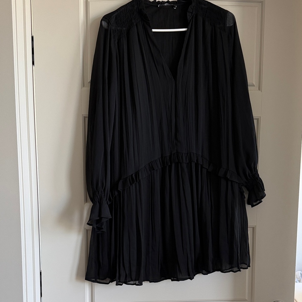 Zara Black Pleated Mini Dress